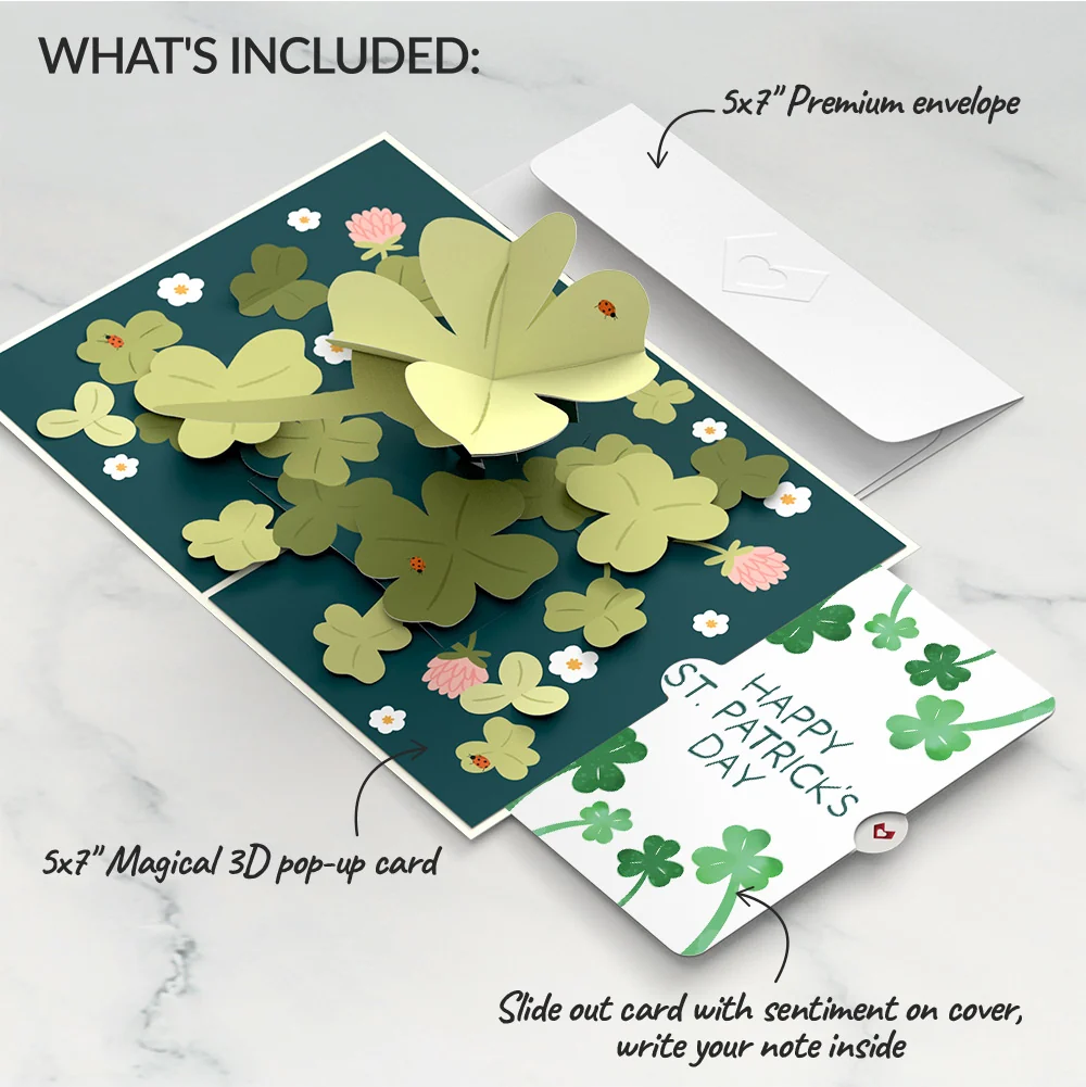 Lovepop Shamrock Fields St. Patrick’s Day Pop-Up Card and Shamrock Sprigs Sentiment Set Cream - Image 2