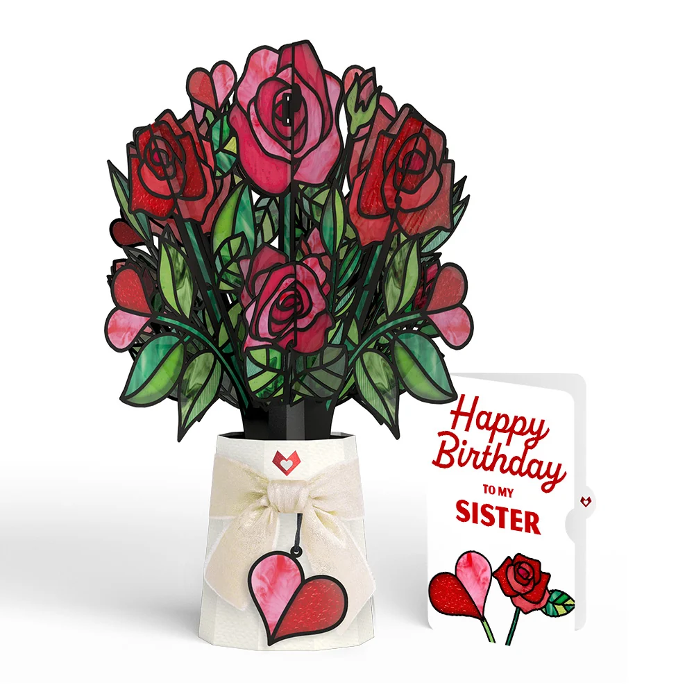 Lovepop Radiant Rose Birthday Suncatcher Bouquet and Sentiment Set for Sister Glass