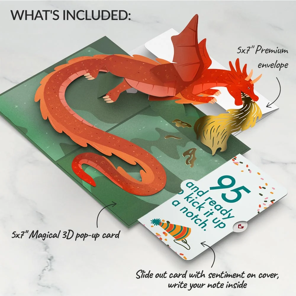 Lovepop Fired Up for Your Birthday Dragon Pop-Up Card and 95th Kick It Up Sentiment Set - Image 2