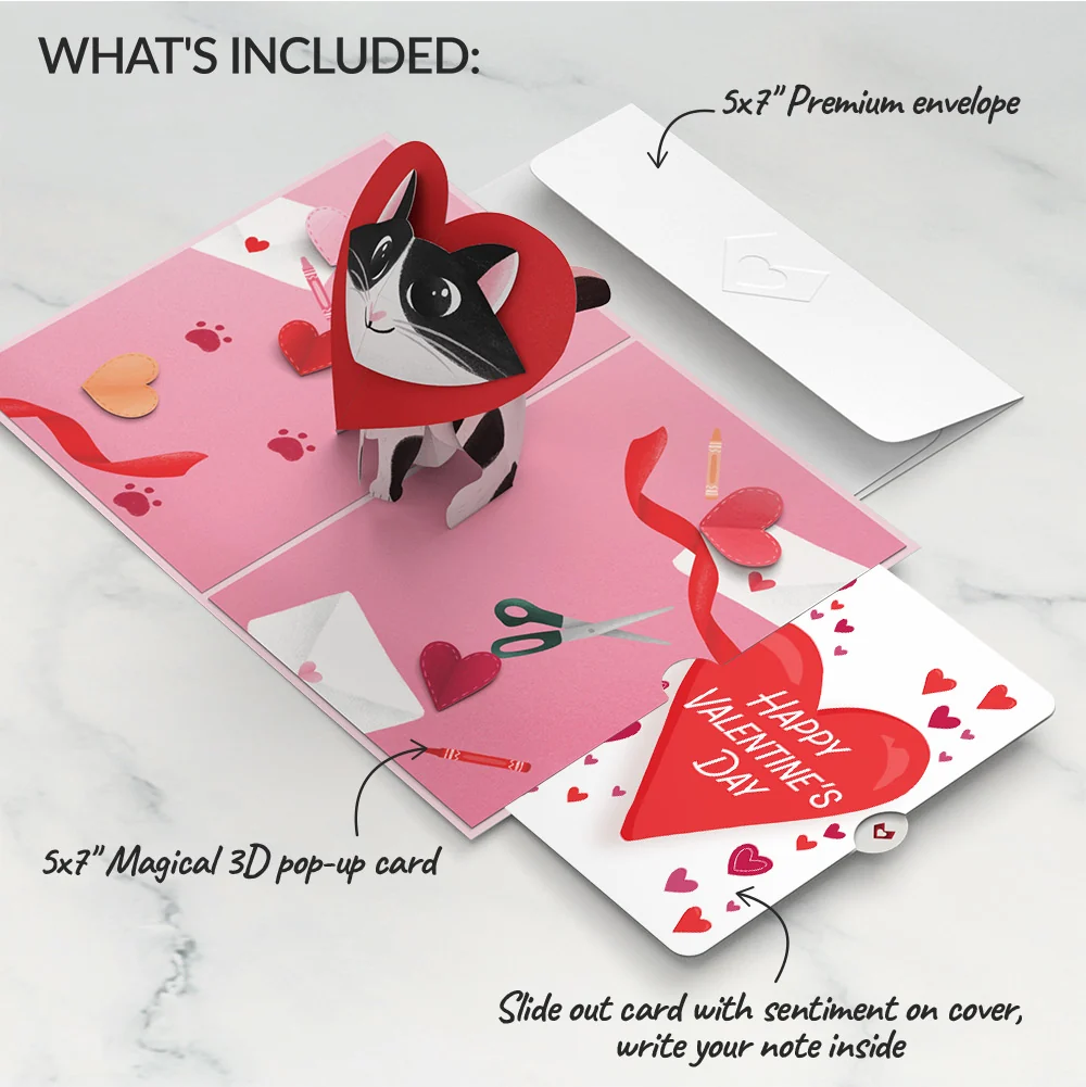 Lovepop Crafty Cat Valentine’s Day Surprise Pop-Up Card and Big Sweet Heart Sentiment Set - Image 2