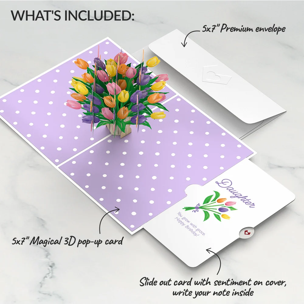 Lovepop Tulips Birthday Pop-Up Card and Spring Tulips Sentiment Set for Daughter Vase - Image 2