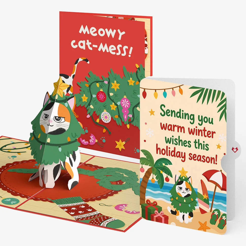 Lovepop Meowy Cat-mess Christmas Pop-Up Card and Tropical Cat Sentiment Set