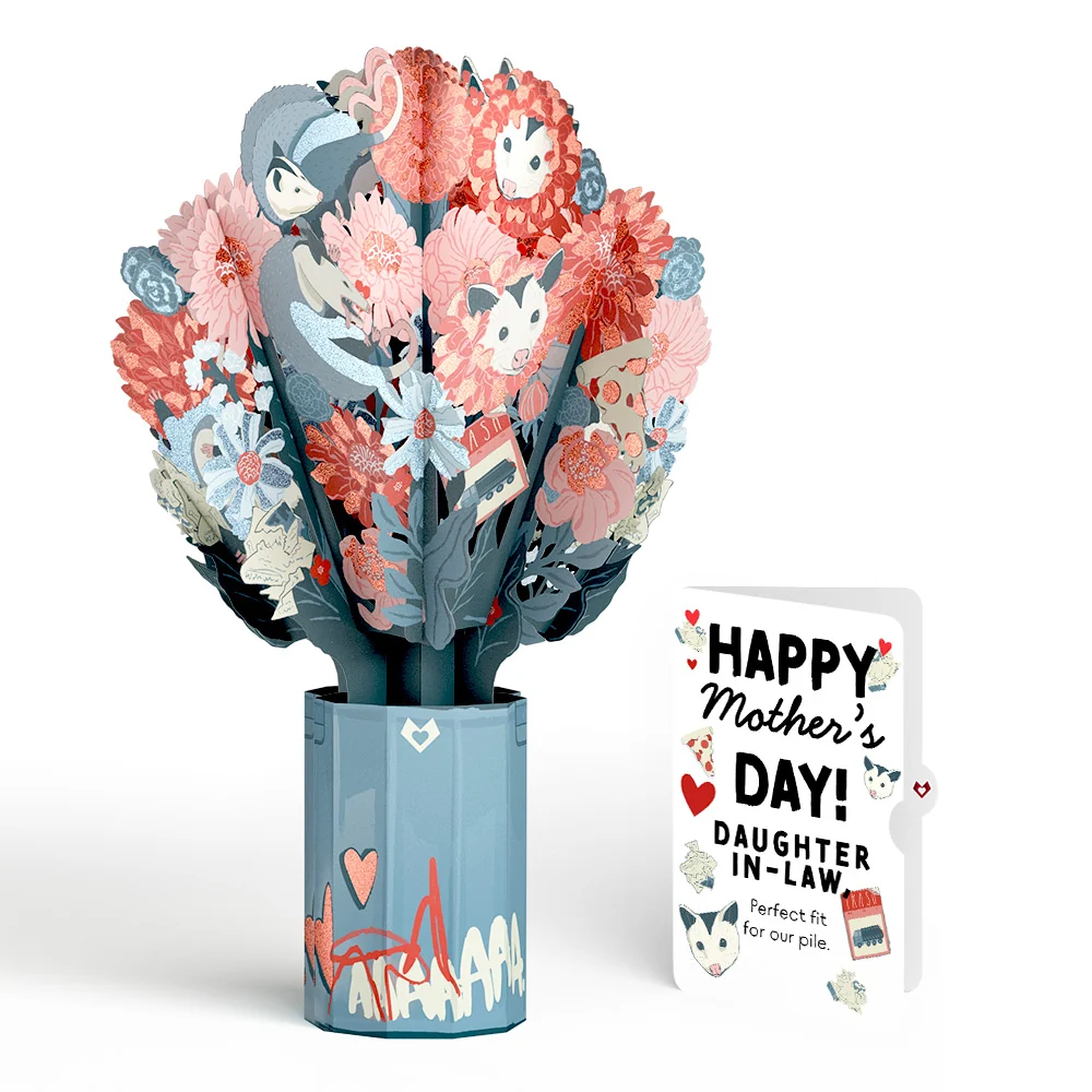 Lovepop Party Possums Mother’s Day Glitter Bouquet and Sentiment Set for Daughter-in-law Vase