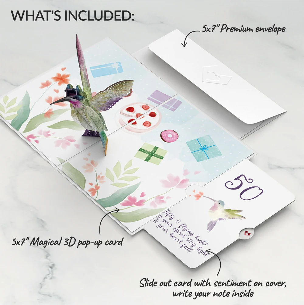Lovepop Hummingbird 50th Birthday Pop-Up Card and Sentiment Set - Image 2