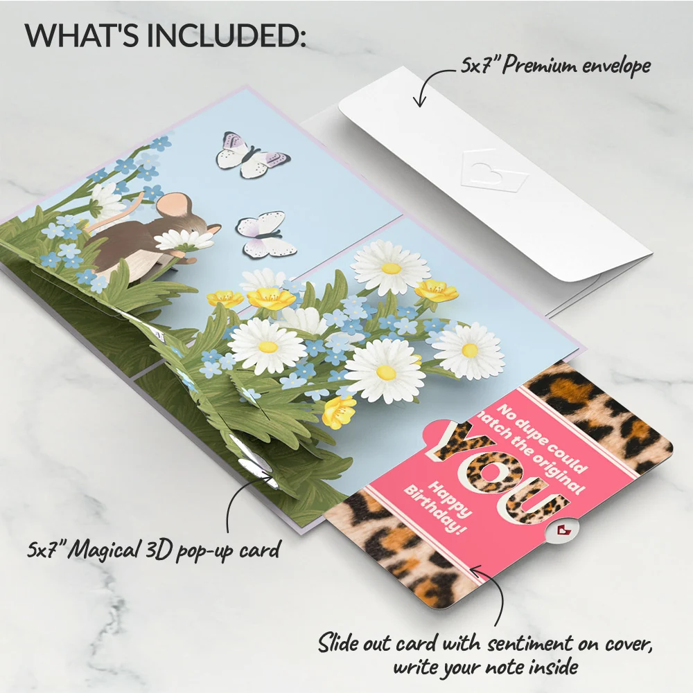 Lovepop Field Mouse in the Flowers Birthday Pop-Up Card and The original YOU Sentiment Set - Image 2