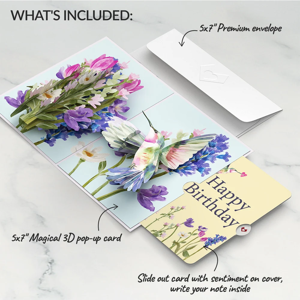 Lovepop Love in Bloom Hummingbird Birthday Pop-Up Card and Sentiment Set Cream - Image 2