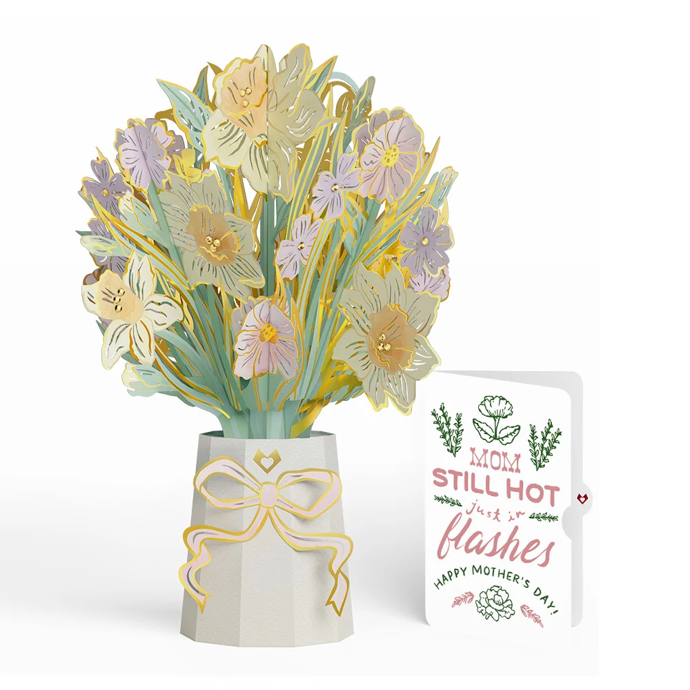 Lovepop Gilded Daffodil Mother’s Day Luxe Bouquet and Playful Herb Garden Sentiment Set for Mom Vase