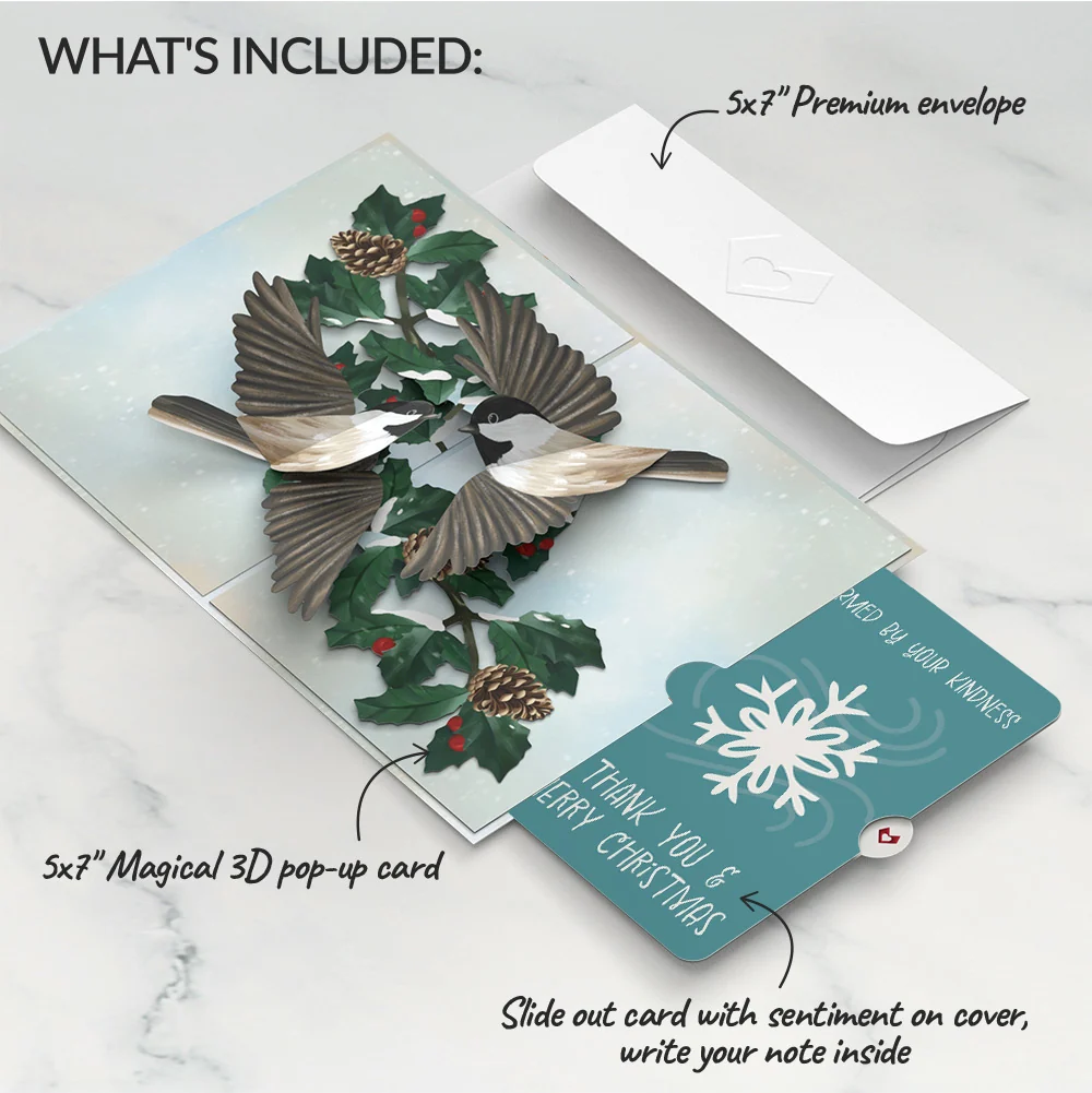 Lovepop Winter Chickadees Pop-Up Card and Snowflake Kindness Christmas Sentiment Set - Image 2