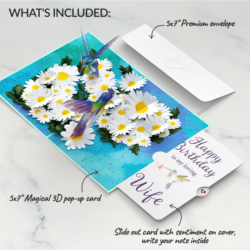 Lovepop Daisy Patch Hummingbirds Birthday Pop-Up Card and Sentiment Set for Wife - Image 2