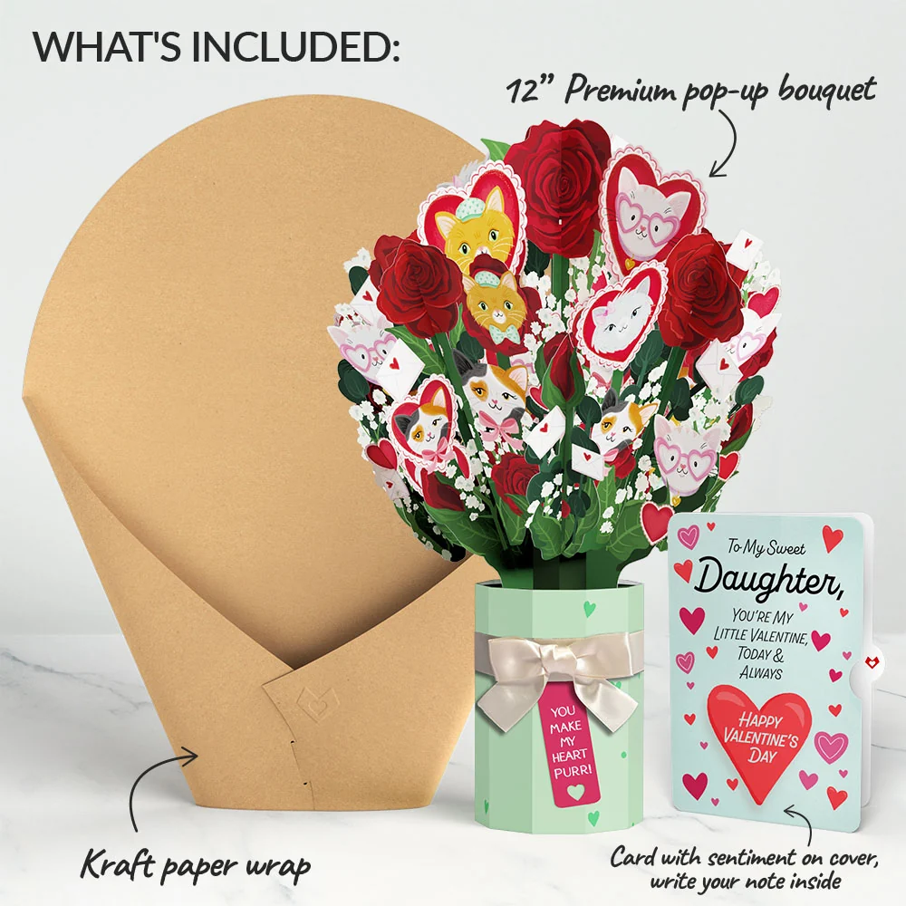 Lovepop You Make My Heart Purr Cat Valentine Bouquet and Sentiment Set for Daughter Vase - Image 2