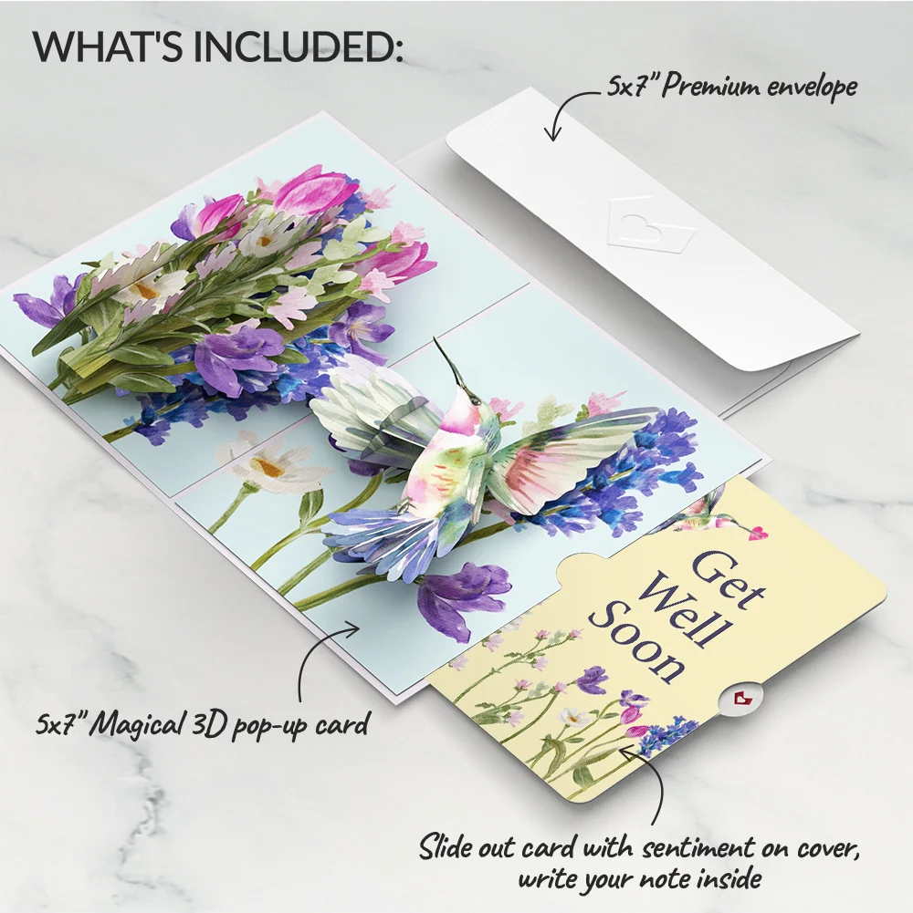 Lovepop Love in Bloom Hummingbird Get Well Soon Pop-Up Card and Sentiment Set Cream - Image 2