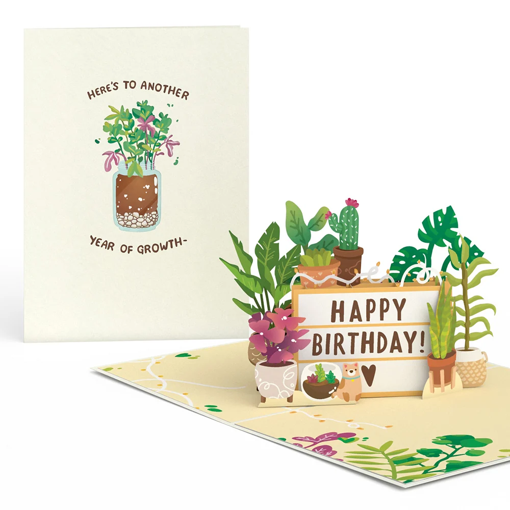 Lovepop Happy Birthday Plants Pop-Up Card Glass