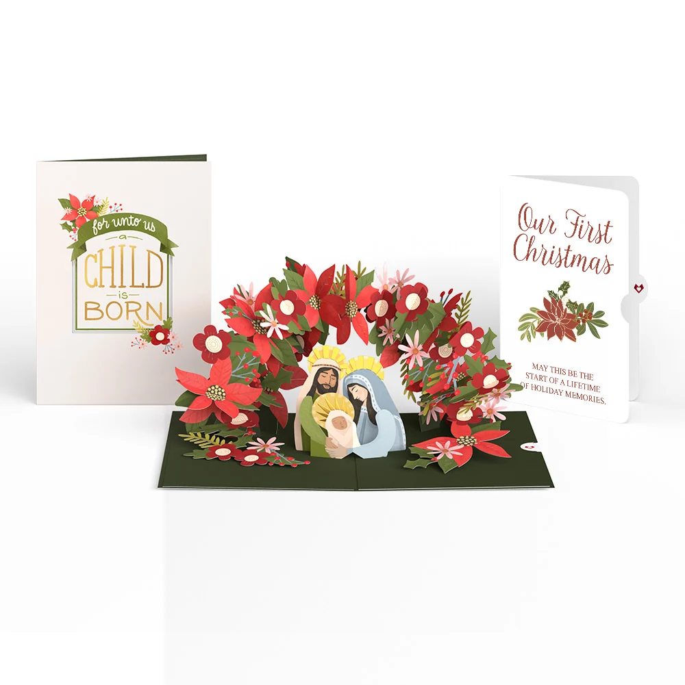 Lovepop A Child Is Born Christmas Pop-Up Card and Poinsettia First Christmas Sentiment Set for Partner Cream