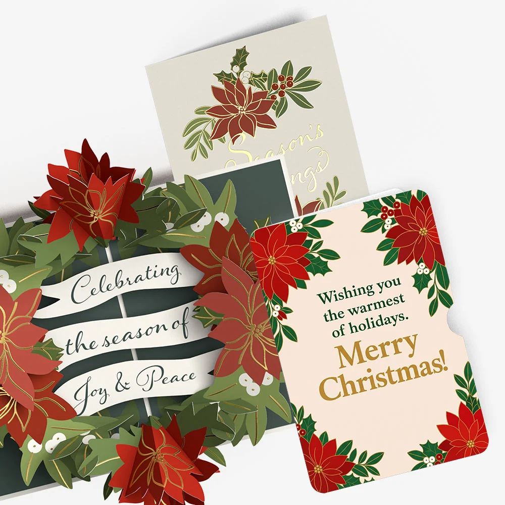 Lovepop Season's Greetings Poinsettia Wreath Christmas Pop-Up Card and Warm Holiday Wishes Sentiment Set