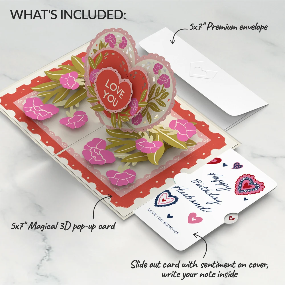 Lovepop Vintage Floral Love You Heart Birthday Pop-Up Card and Sentiment Set for Husband - Image 2