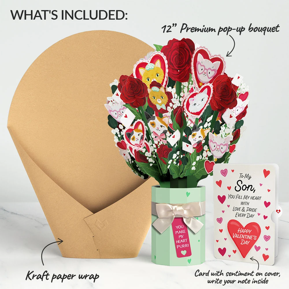 Lovepop You Make My Heart Purr Cat Valentine Bouquet and Sentiment Set for Son Vase - Image 2