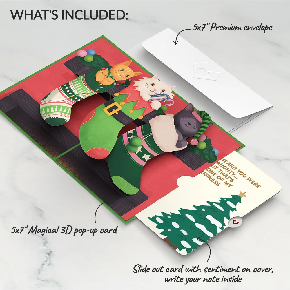 Lovepop Christmas Cat Stockings Pop-Up Card and Funny Tree Sentiment Set Cream - Image 2