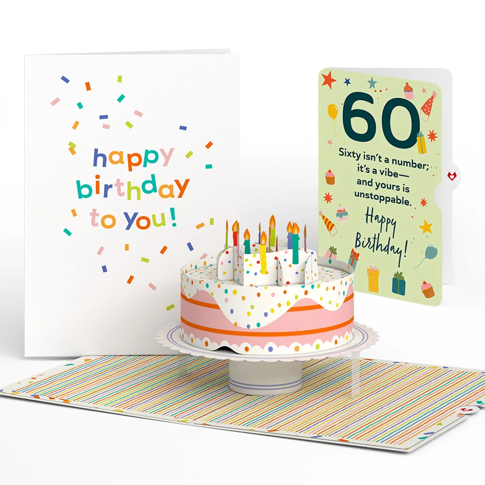 Lovepop Happy 60th Birthday to You! Confetti Cake Pop-Up Card and Sentiment Set Cream