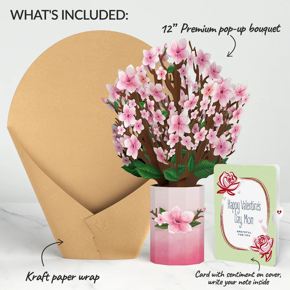 Lovepop Cherry Blossom Valentine Bouquet and Sentiment Set for Mom Vase - Image 2