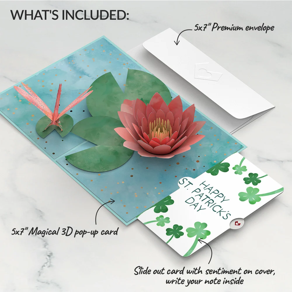 Lovepop Water Lily Dragonfly St. Patrick’s Day Pop-Up Card and Sentiment Set - Image 2