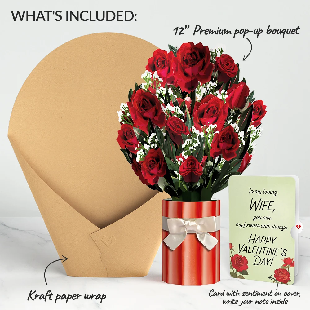 Lovepop Romantic Red Roses Valentine Bouquet and Sentiment Set for Wife Vase - Image 2
