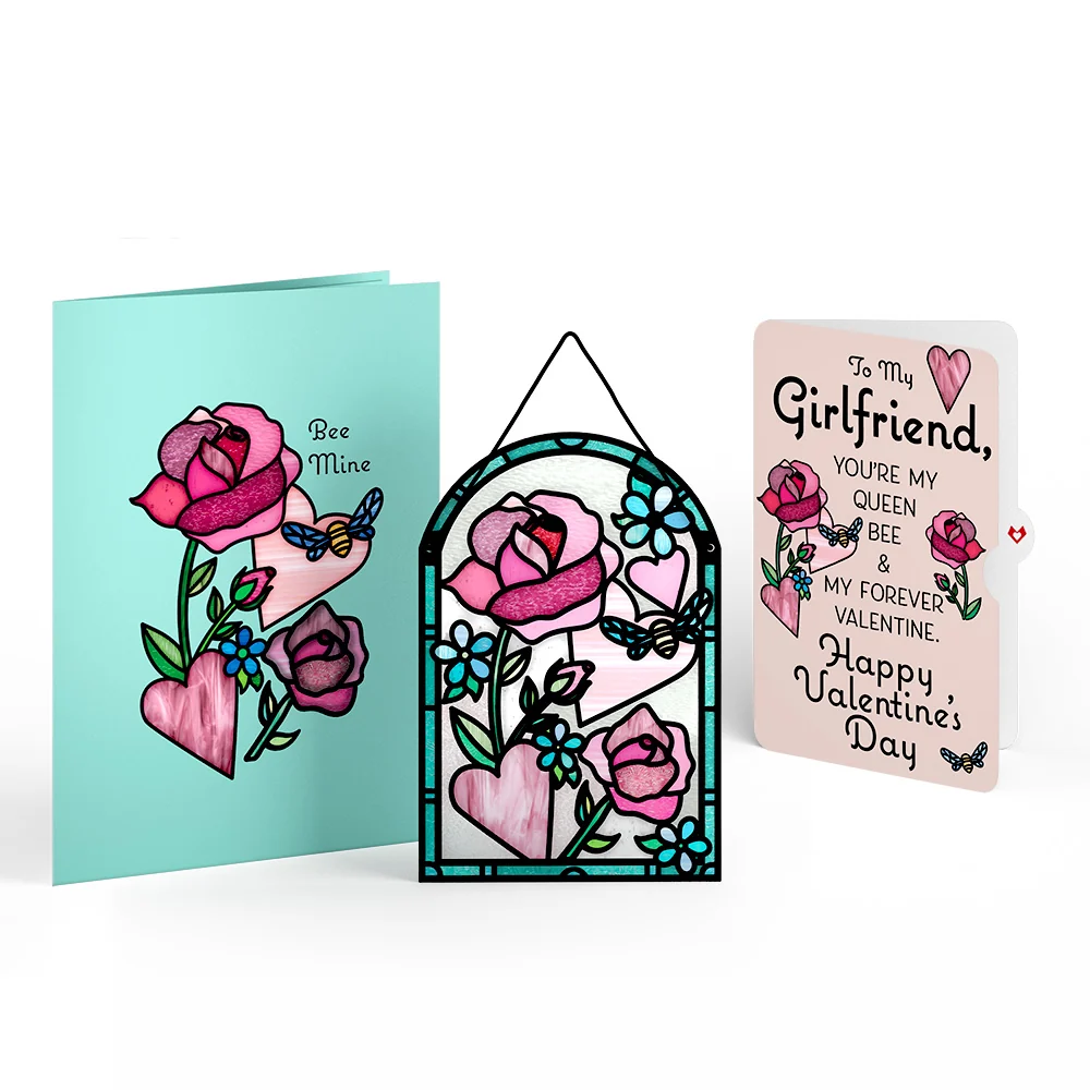 Lovepop Bee Mine Suncatcher Valentine Pop-Up Card and Sentiment Set for Girlfriend Glass