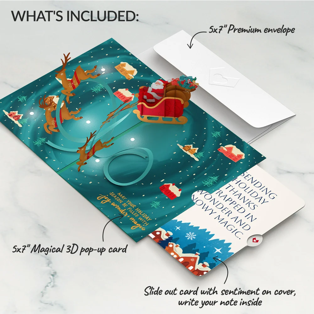 Lovepop Magic of Christmas Santa's Sleigh Light-Up Pop-Up Card and Snowy Magic Thank You Sentiment Set Cream - Image 2