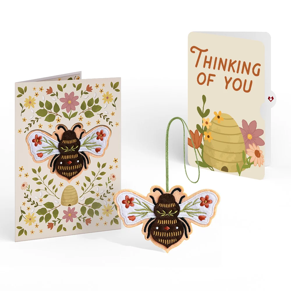 Lovepop Botanical Bee Thinking of You HeartFelt Charm Card and Sentiment Set