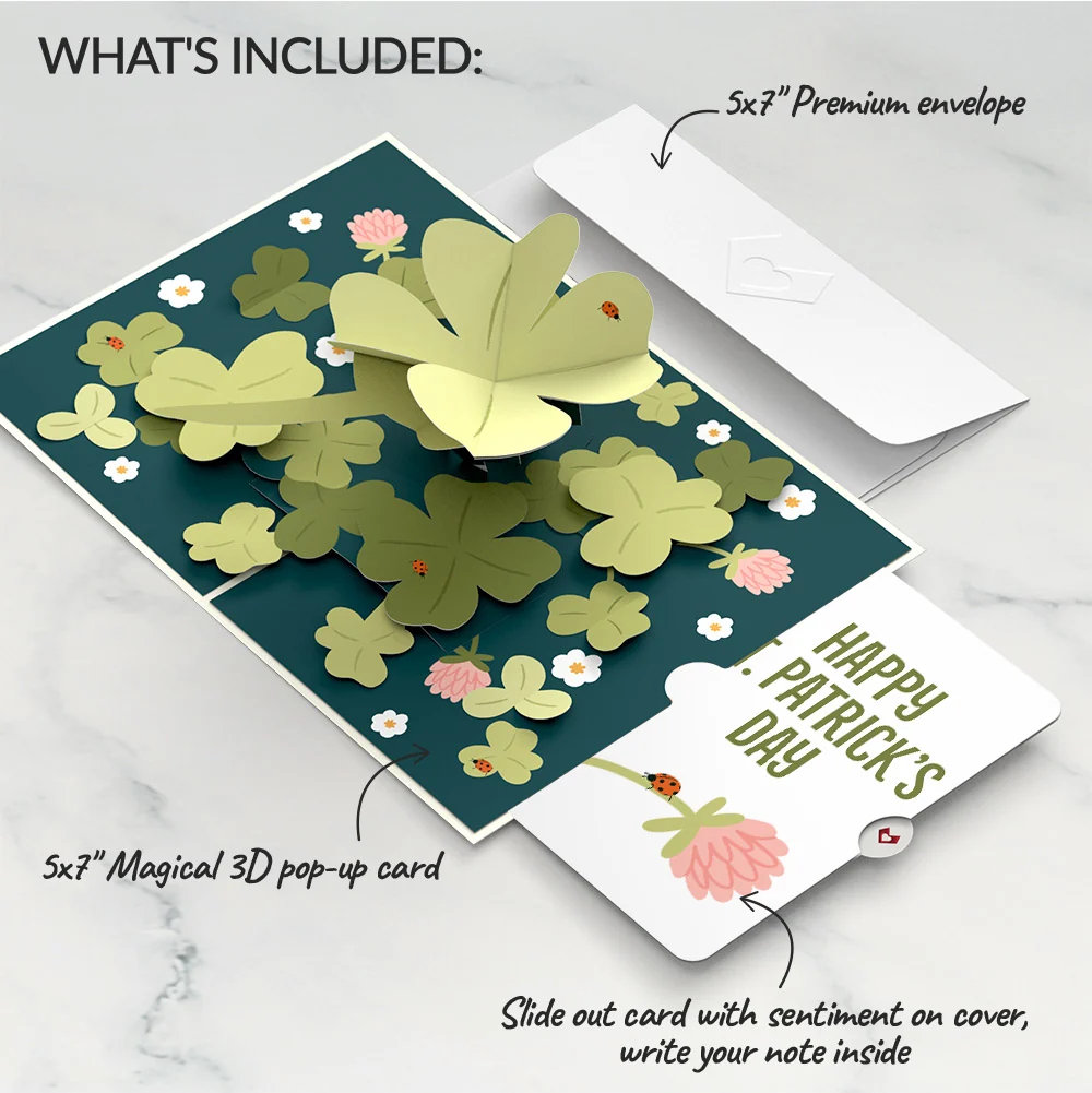 Lovepop Shamrock Fields St. Patrick’s Day Pop-Up Card and Good Luck Bloom Sentiment Set Cream - Image 2