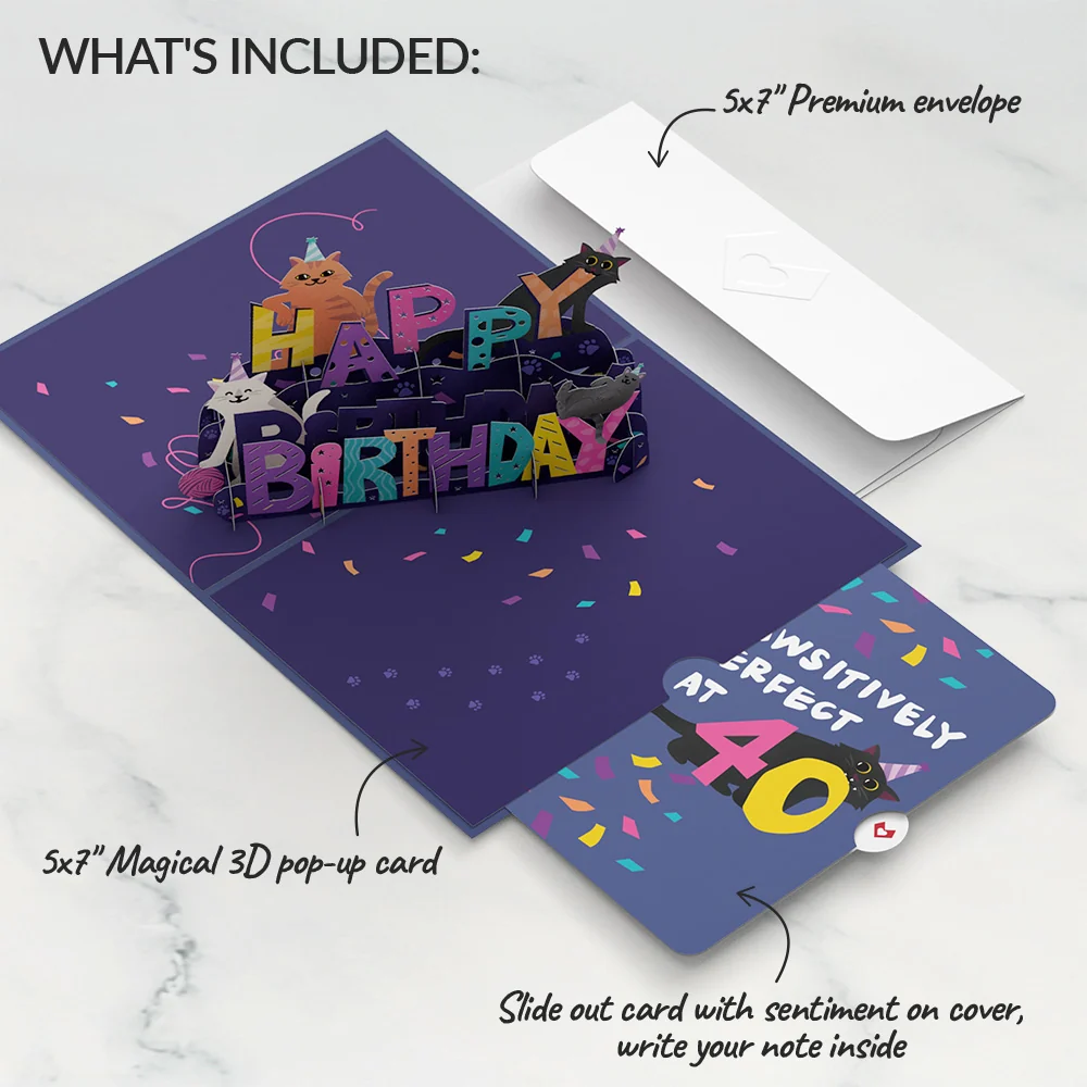Lovepop Happy 40th Birthday Cats Pop-Up Card and Sentiment Set - Image 2