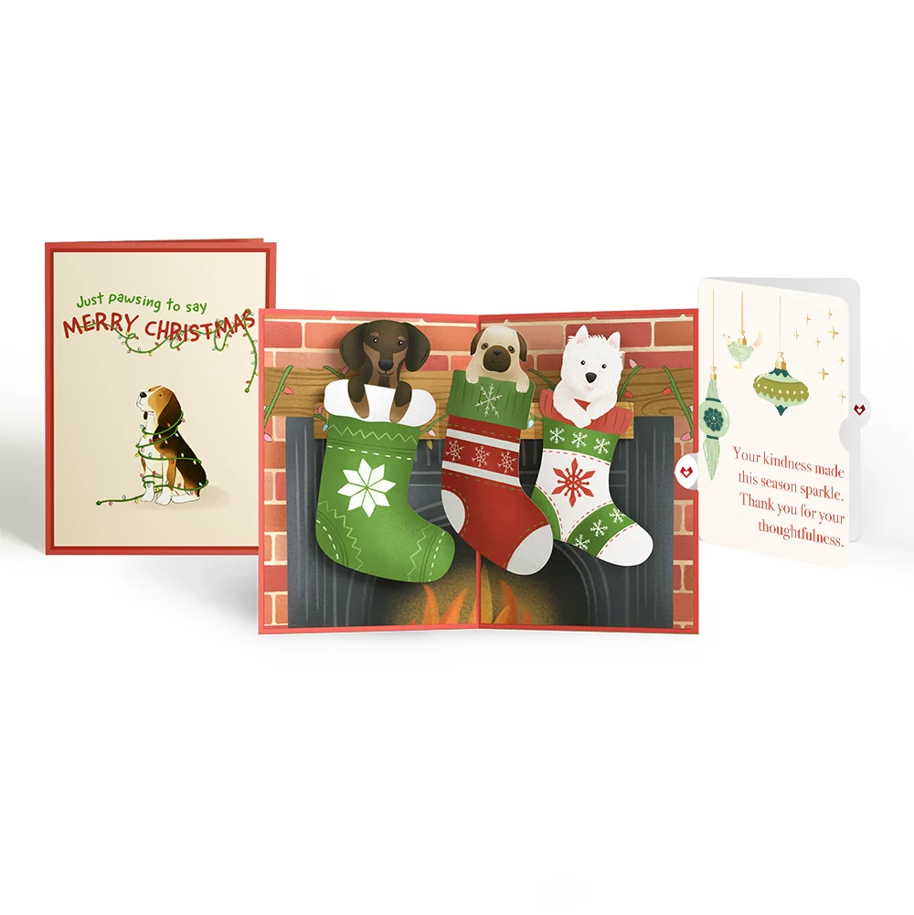 Lovepop Christmas Dog Stockings Pop-Up Card and Sentiment Set Cream