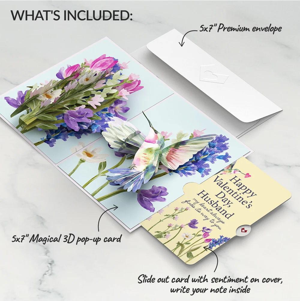Lovepop Love in Bloom Hummingbird Valentine Pop-Up Card and Sentiment Set for Husband Cream - Image 2