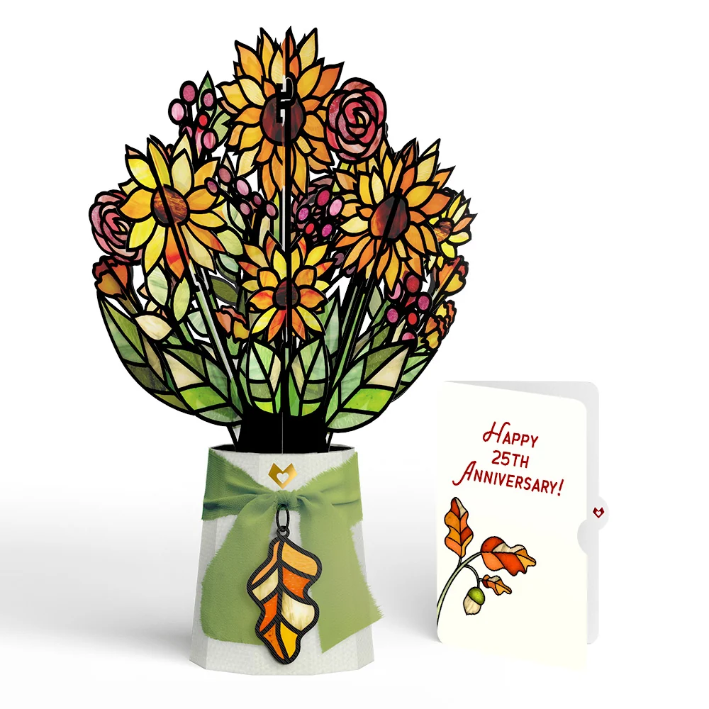Lovepop Golden Hour Sunflower 25th Anniversary Suncatcher Bouquet and Sentiment Set Glass