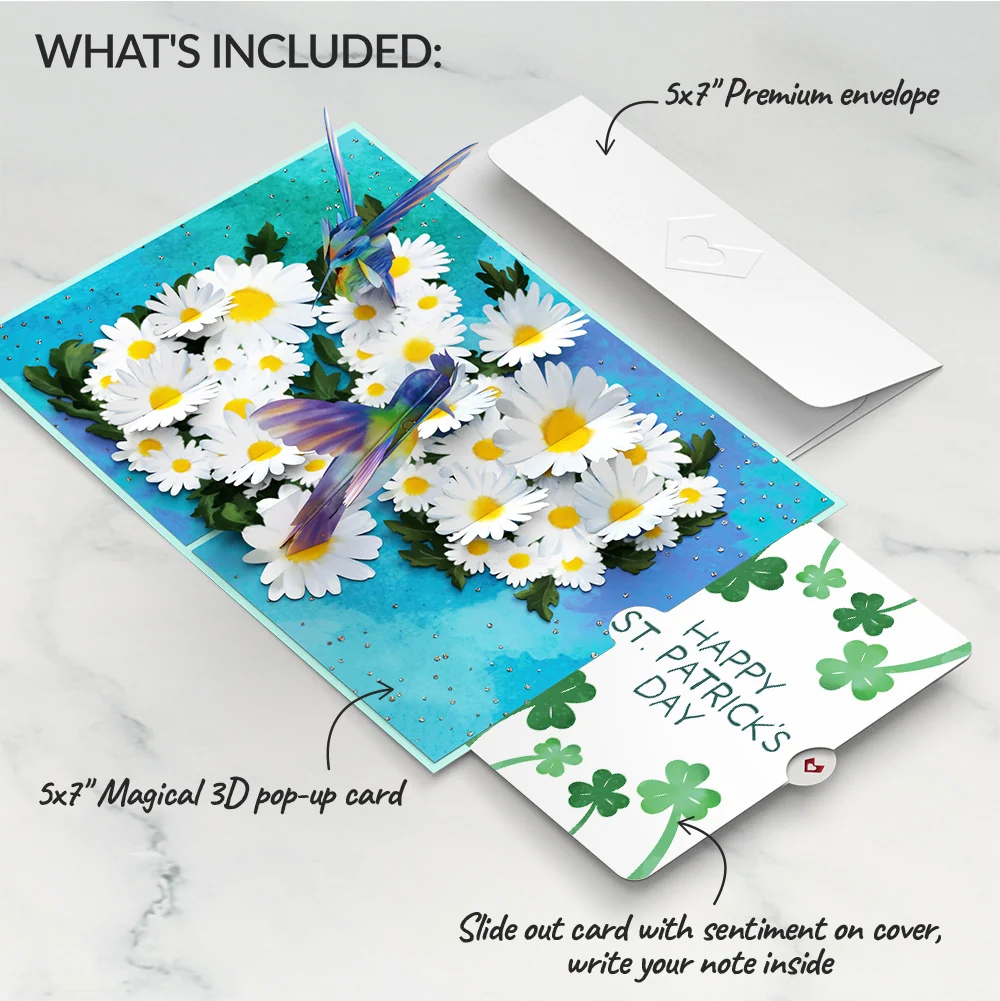 Lovepop Daisy Patch Hummingbirds St. Patrick’s Day Pop-Up Card and Sentiment Set - Image 2