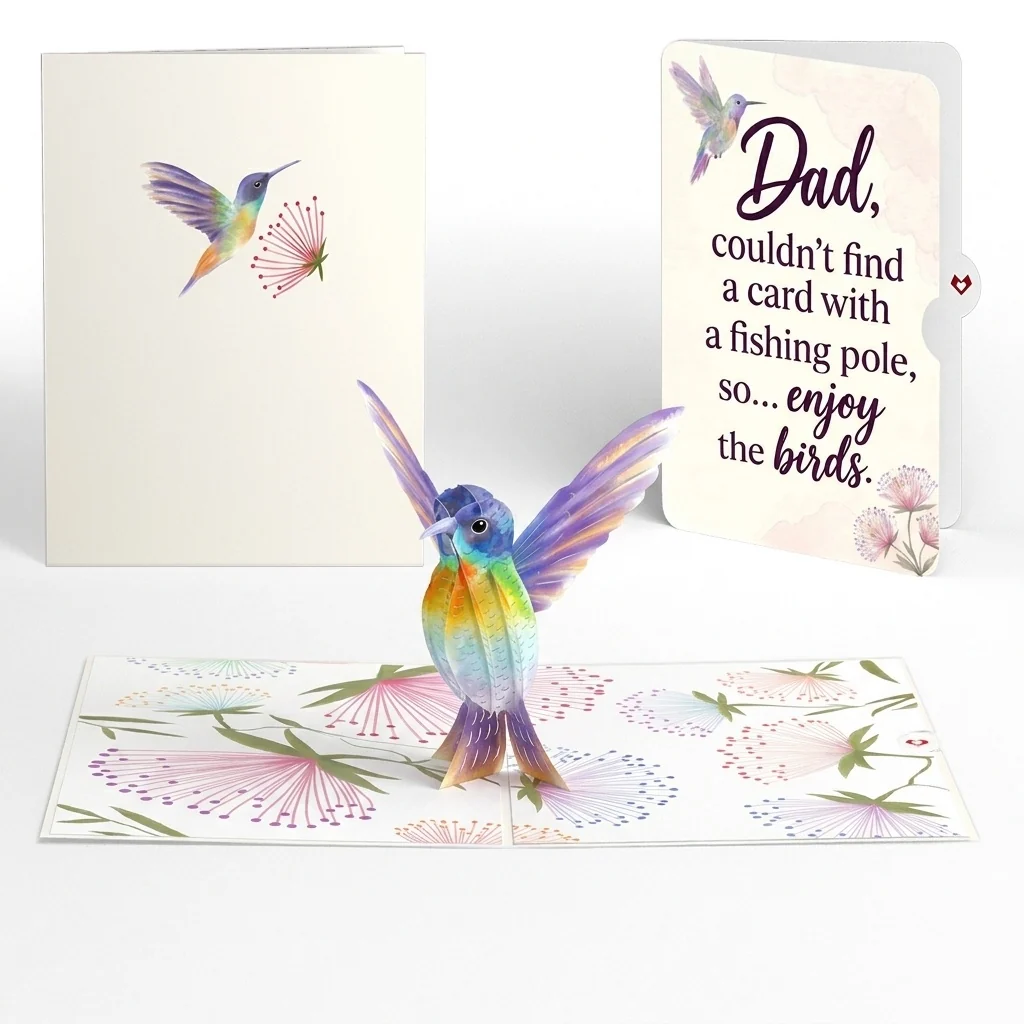 Lovepop Vibrant Hummingbird Father's Day Pop-Up Card and Enjoy The Birds Sentiment Set for Dad Cream
