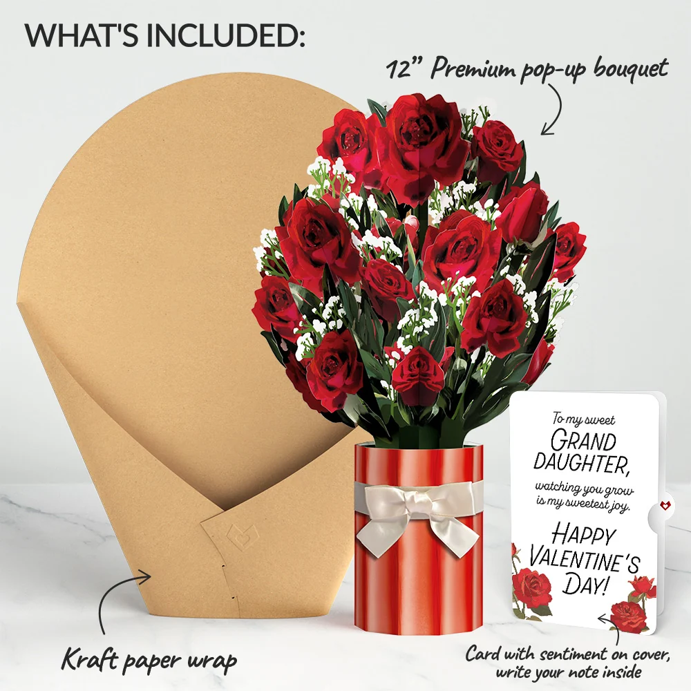 Lovepop Romantic Red Roses Valentine Bouquet and Sentiment Set for Granddaughter Vase - Image 2
