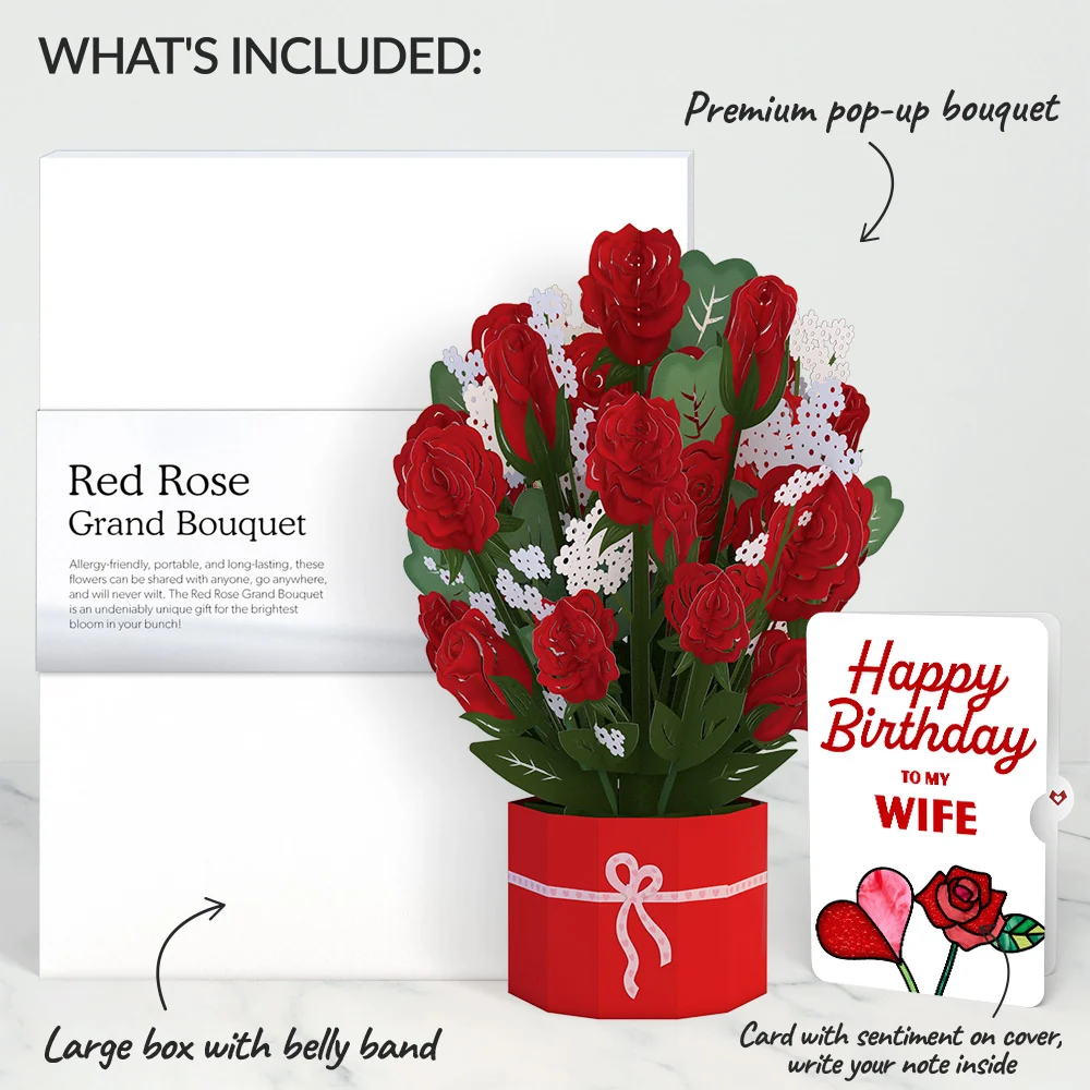 Lovepop Red Rose Birthday Grand Bouquet and Sentiment Set for Wife Vase - Image 2