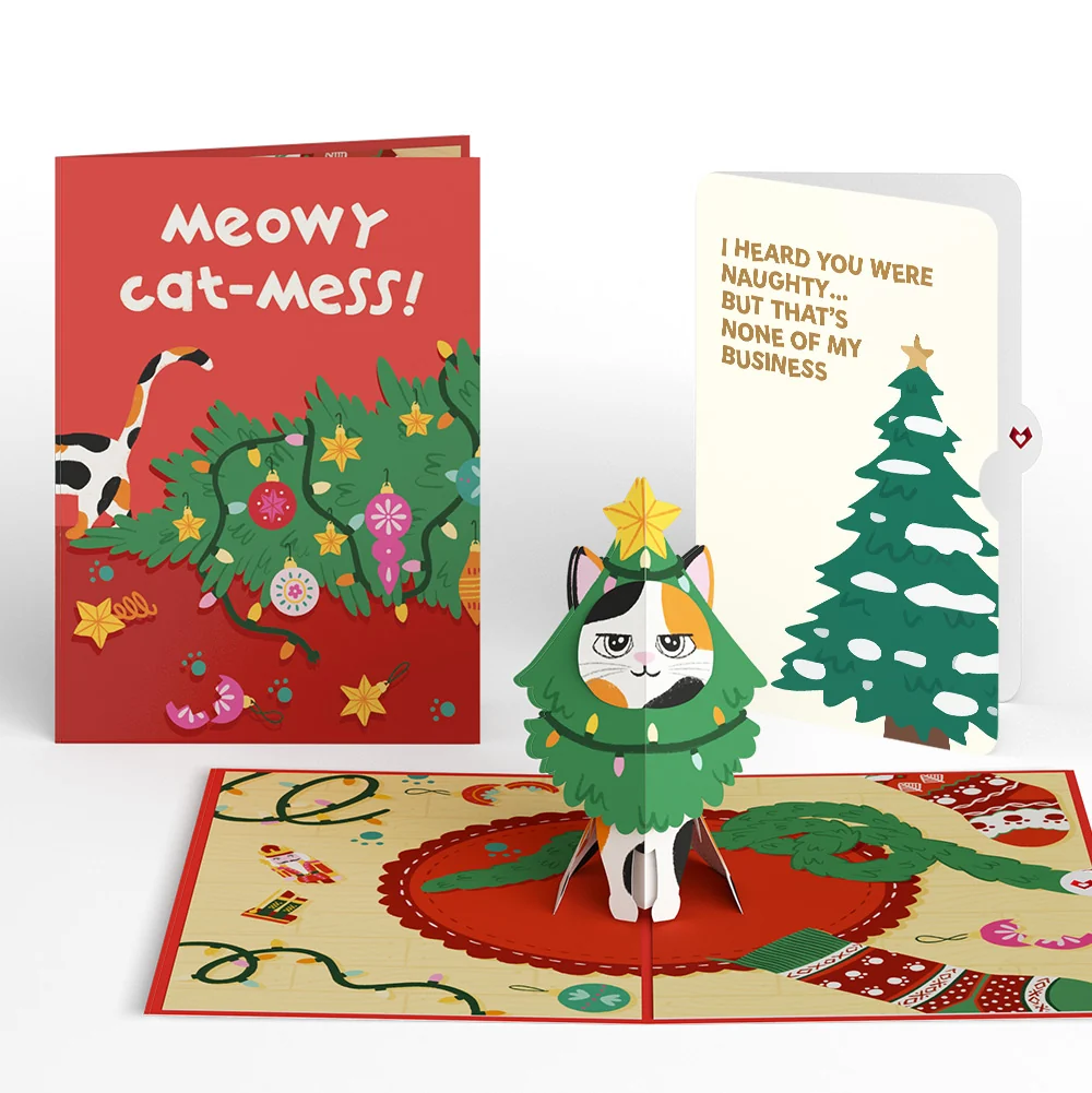 Lovepop Meowy Cat-mess Christmas Pop-Up Card and Funny Tree Sentiment Set Cream