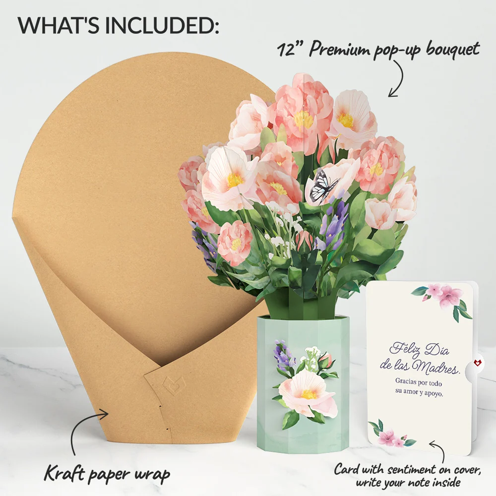 Lovepop Peony Mother's Day Bouquet and Sentiment Set for Spanish Mom - Image 2