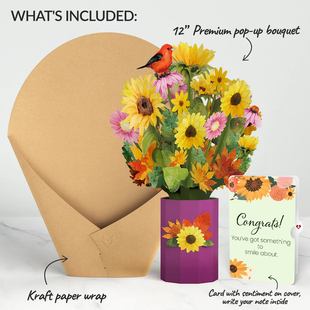 Lovepop Golden Sunflower Congratulations Bouquet and Sentiment Set Vase - Image 2