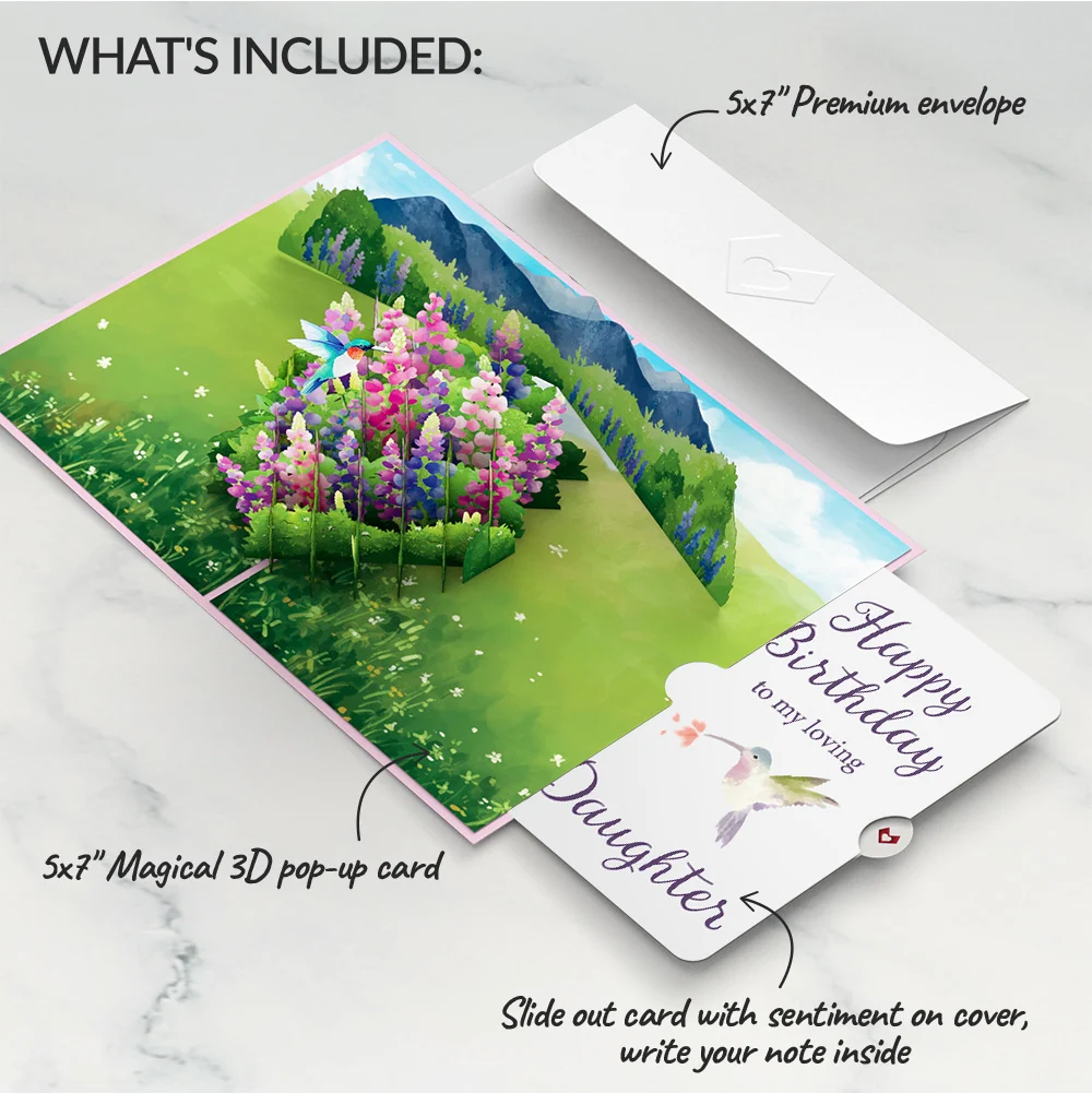 Lovepop Lupine Hummingbird Birthday Pop-Up Card and Sentiment Set for Daughter - Image 2