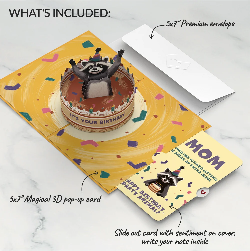 Lovepop Go Feral Raccoon Birthday Pop-Up Card and Sentiment Set for Mom Candle - Image 2