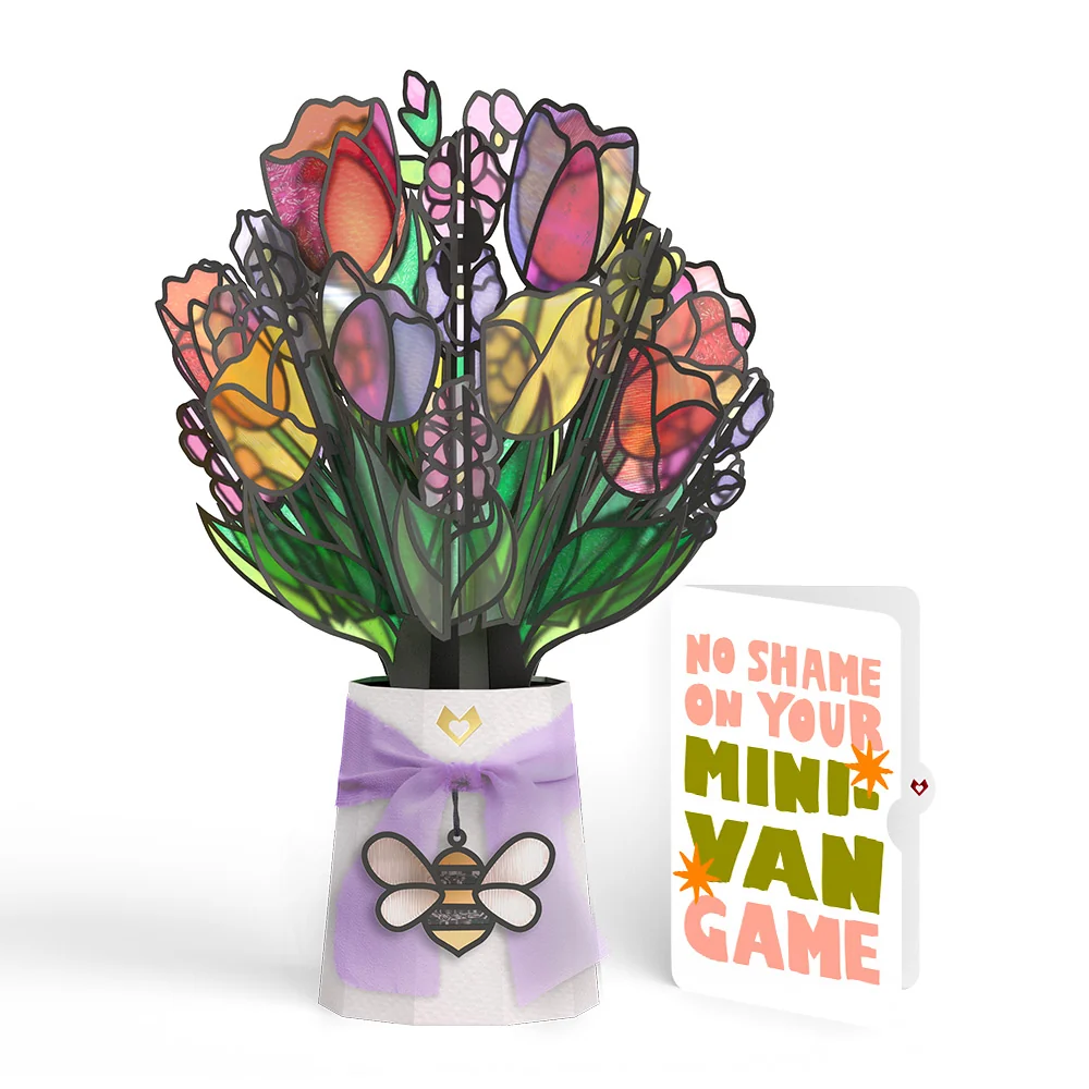 Lovepop Vibrant Tulip Suncatcher Bouquet and Minivan Chaos Humor Sentiment Set Glass