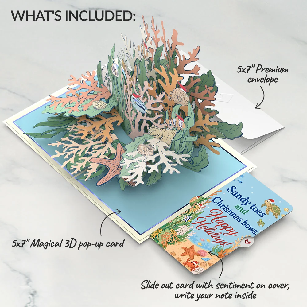Lovepop Christmas Coral Pop-Up Card and Sandy Toes Sentiment Set Cream - Image 2