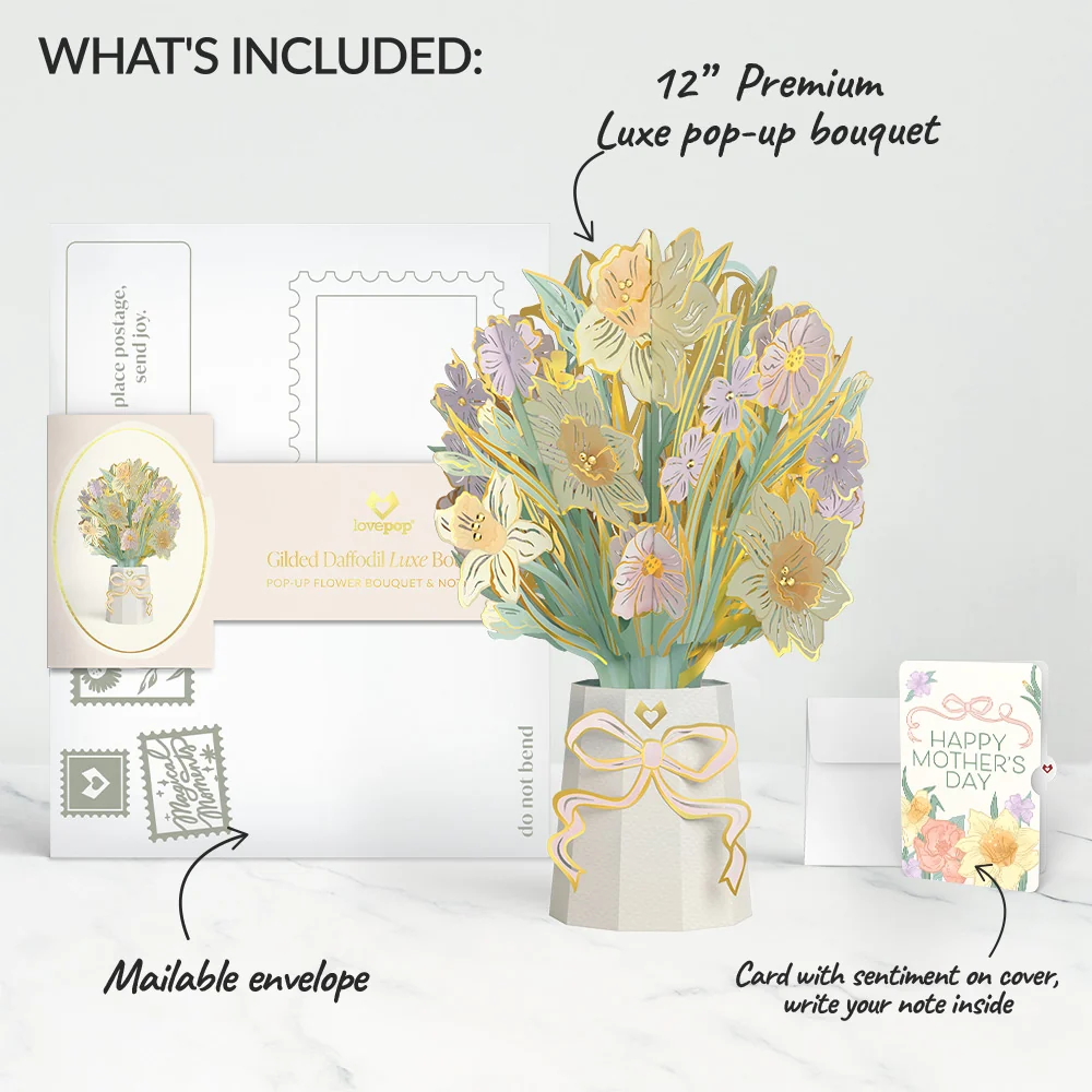 Lovepop Gilded Daffodil Mother's Day Luxe Bouquet and Sentiment Set Vase - Image 2