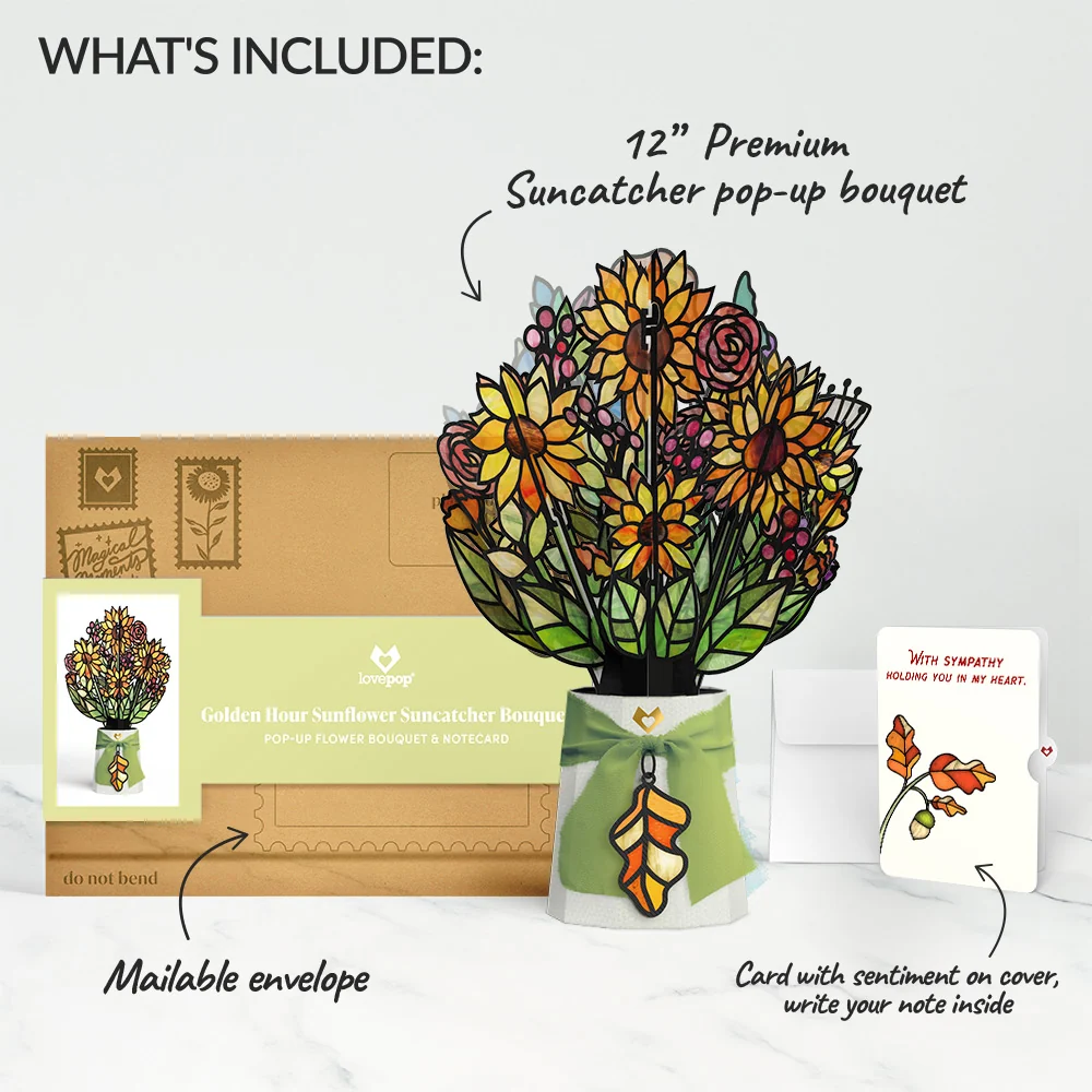 Lovepop Golden Hour Sunflower Sympathy Suncatcher Bouquet and Sentiment Set Glass - Image 2