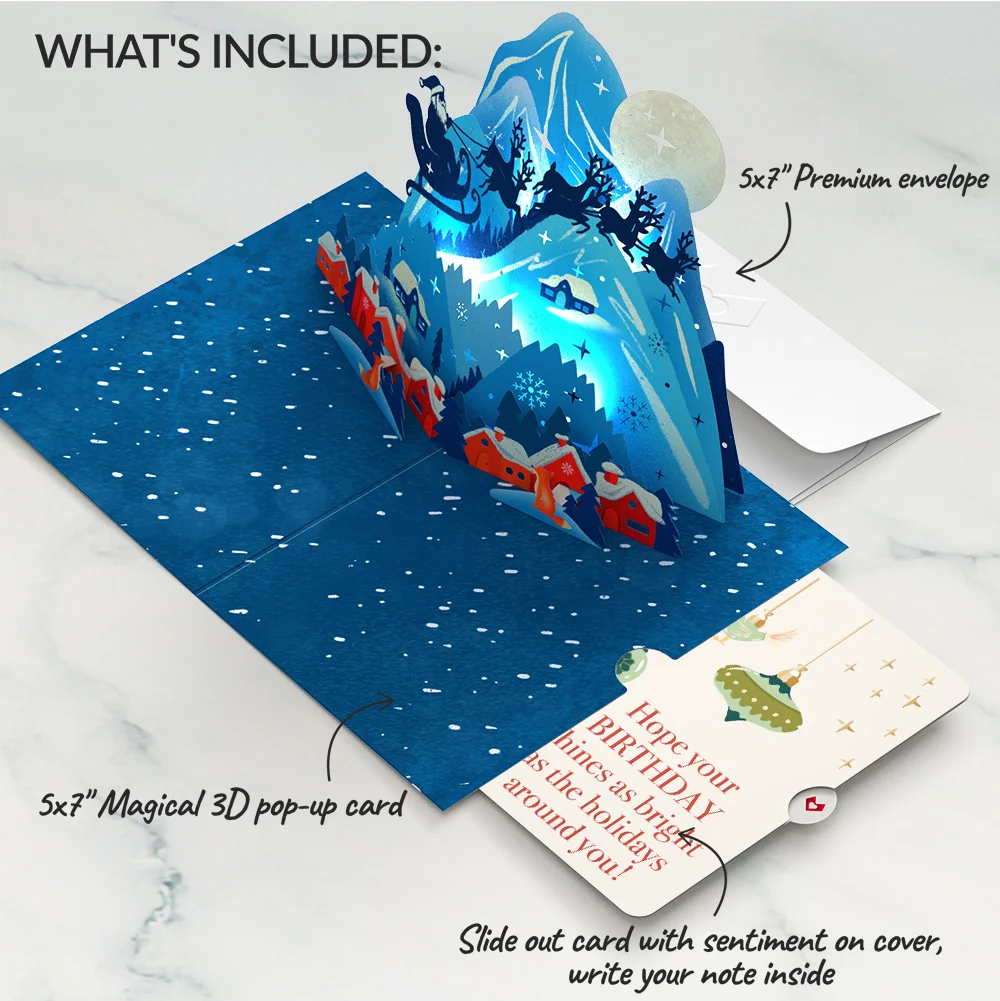 Lovepop Christmas Eve Sleigh Ride Music and Lights Pop-Up Card and Twinkling Ornaments Birthday Sentiment Set Cream - Image 2
