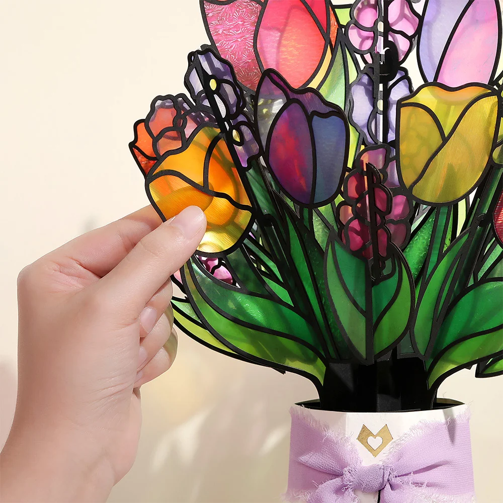 Lovepop Vibrant Tulip Thank You Suncatcher Bouquet and Sentiment Set Glass - Image 3