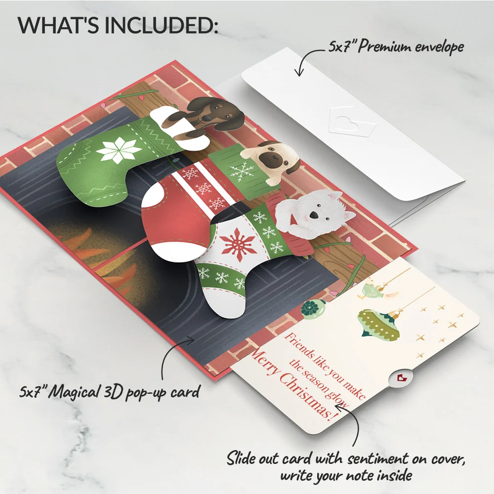 Lovepop Christmas Dog Stockings Pop-Up Card and Sentiment Set for Friend Cream - Image 2