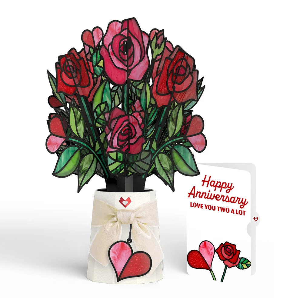 Lovepop Radiant Rose Anniversary Suncatcher Bouquet and Rose Heart Bloom Sentiment Set Glass